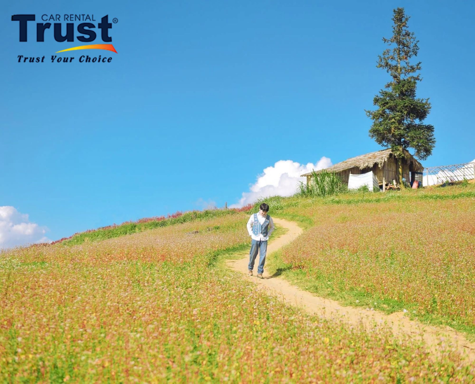 A traveler walking the Suoi Thau path, one stop on a planned route