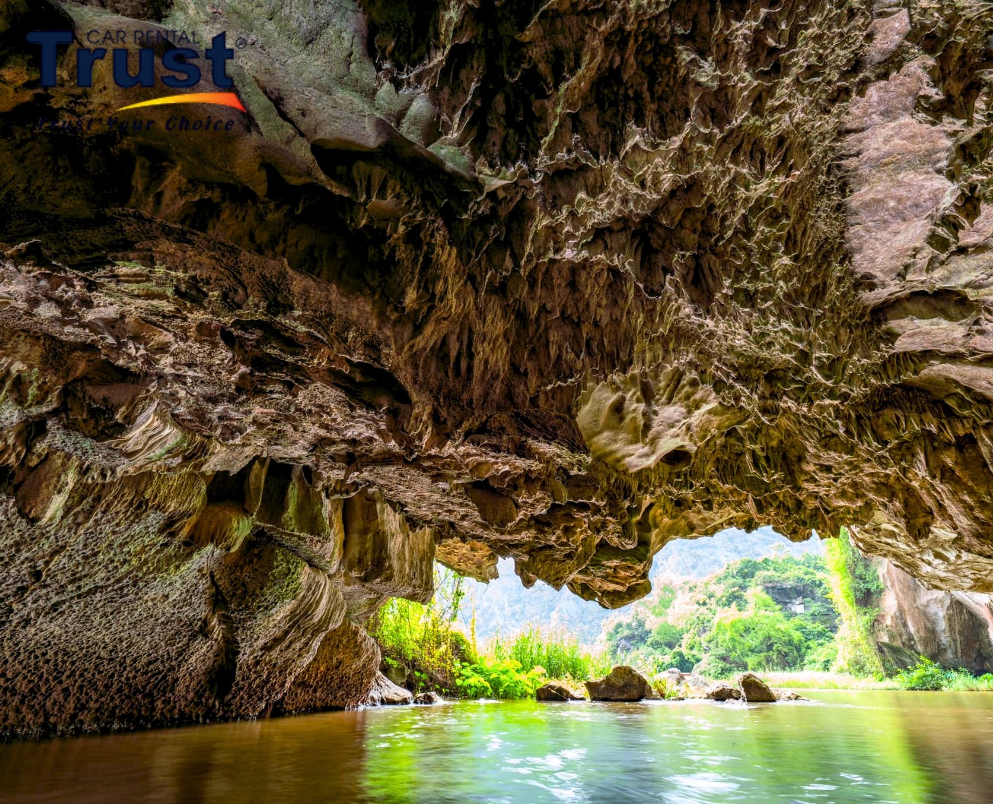 Boating experience inside a natural grotto or Dark Cave in Ninh Binh