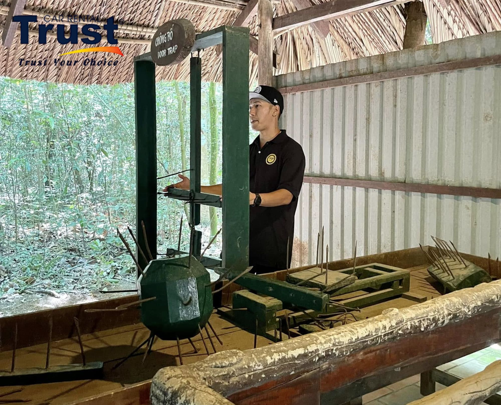 Close-up of historical booby traps and weapons displays in the Cu Chi tunnel