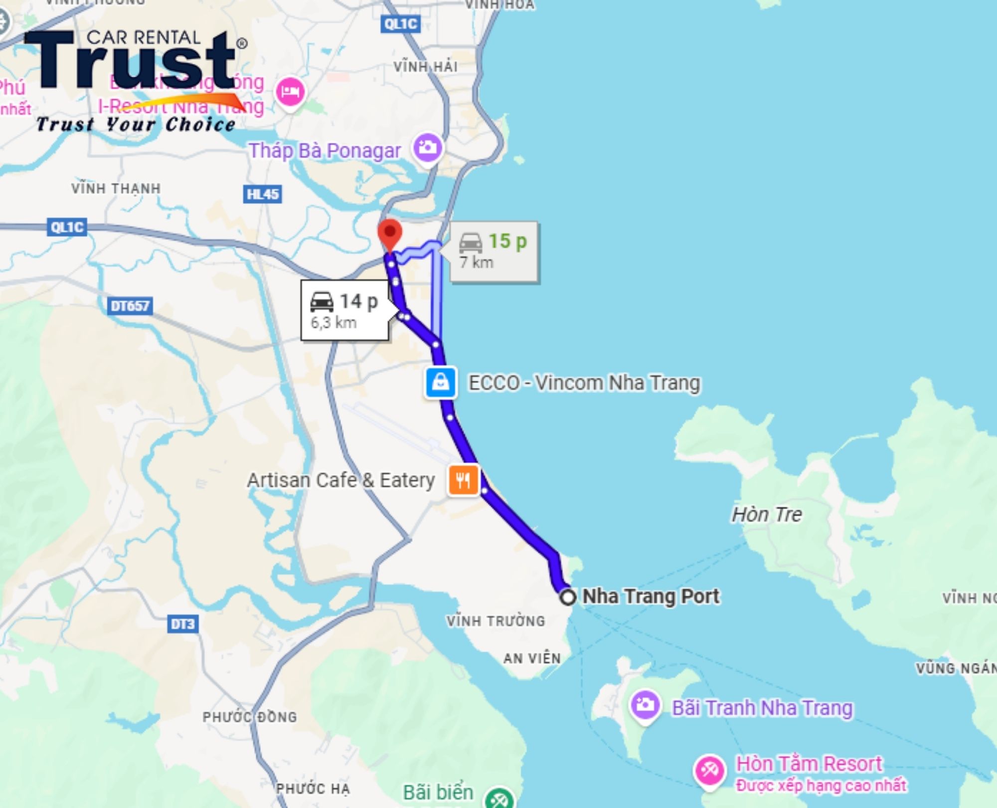 Distance from Nha Trang Port to Nha Trang city