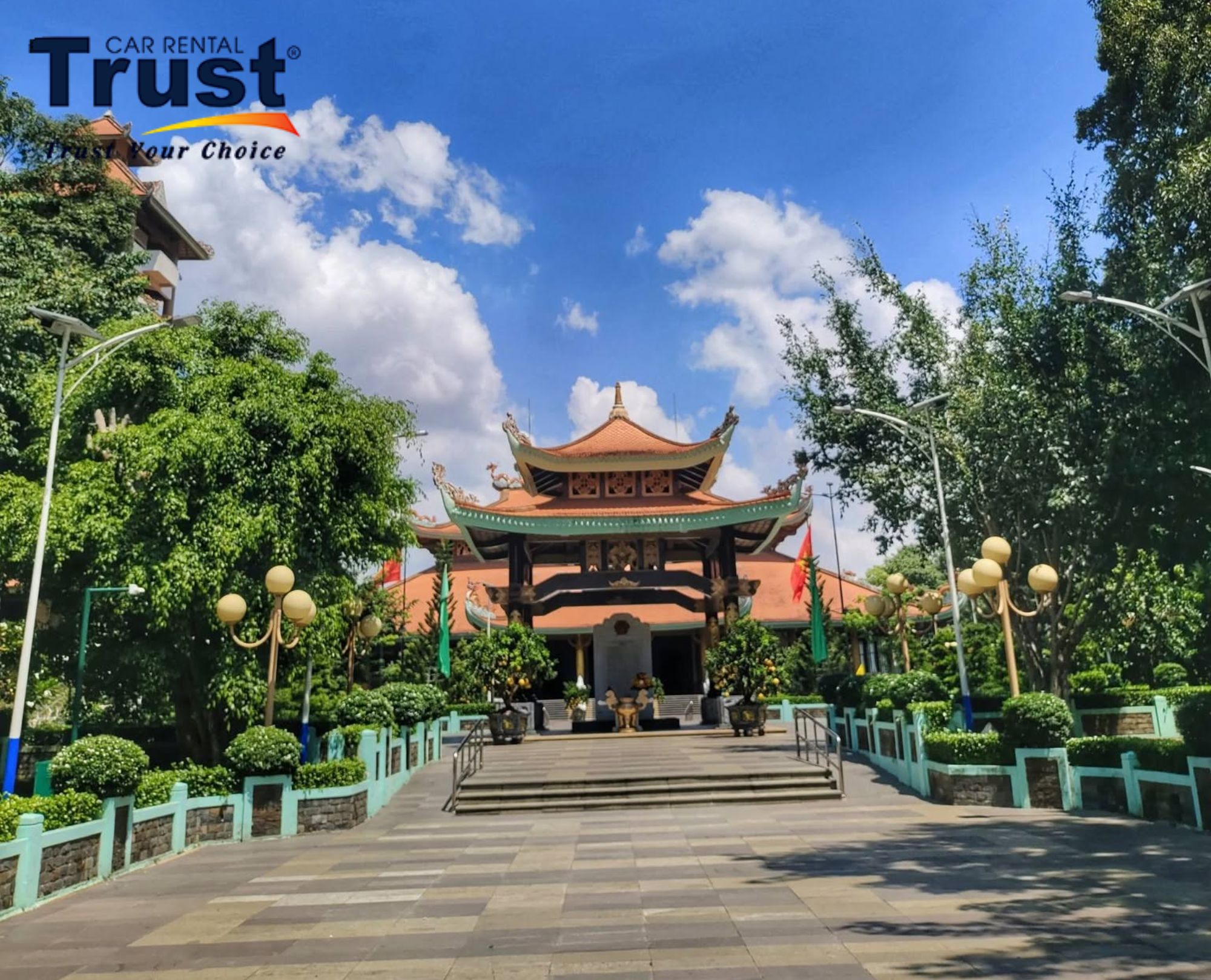 Front view of the historic Ben Duoc Memorial Temple dedicated to fallen soldiers in Cu Chi Tunnels