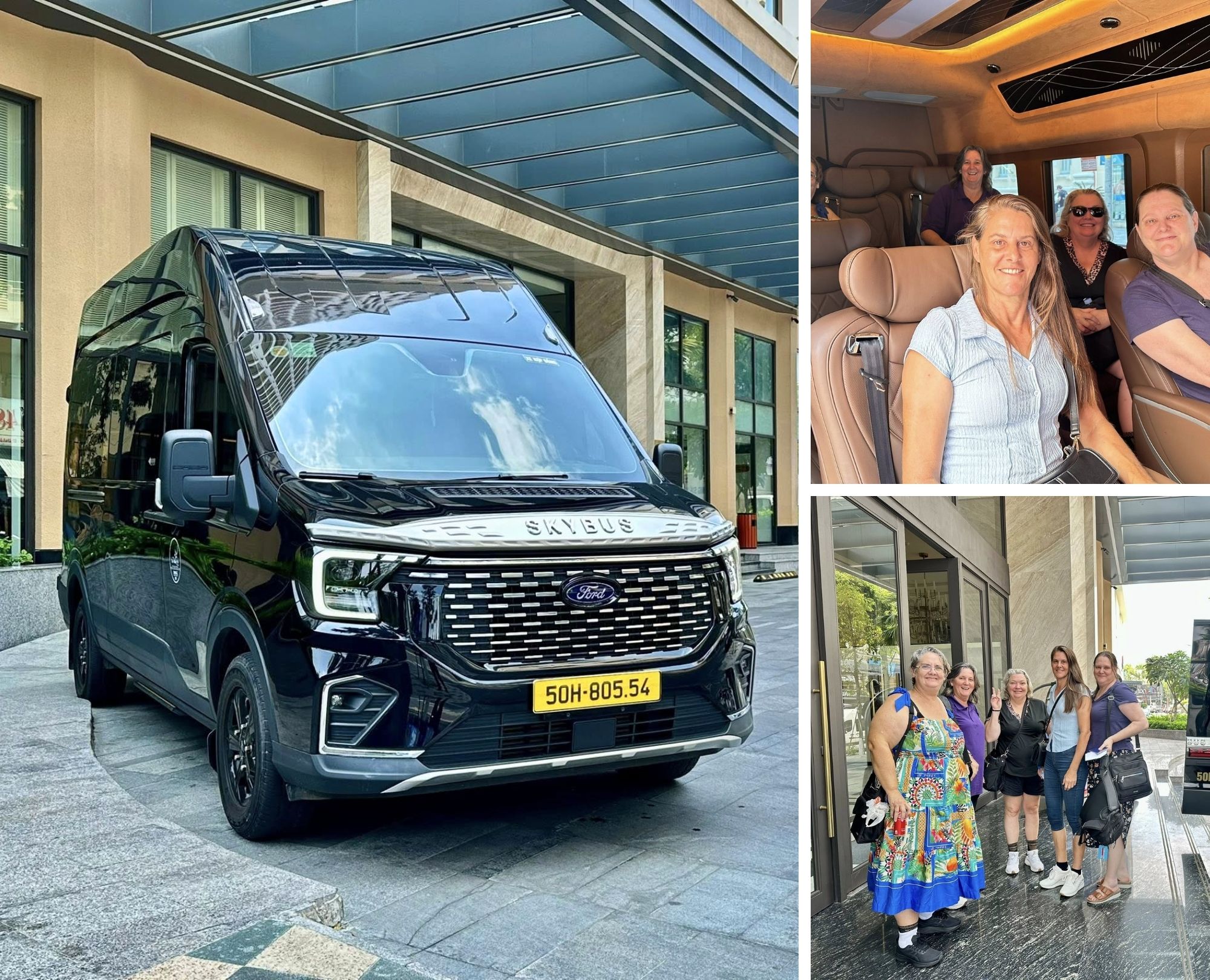 Happy international tourists using private Limousine from Hanoi to Ninh Binh service