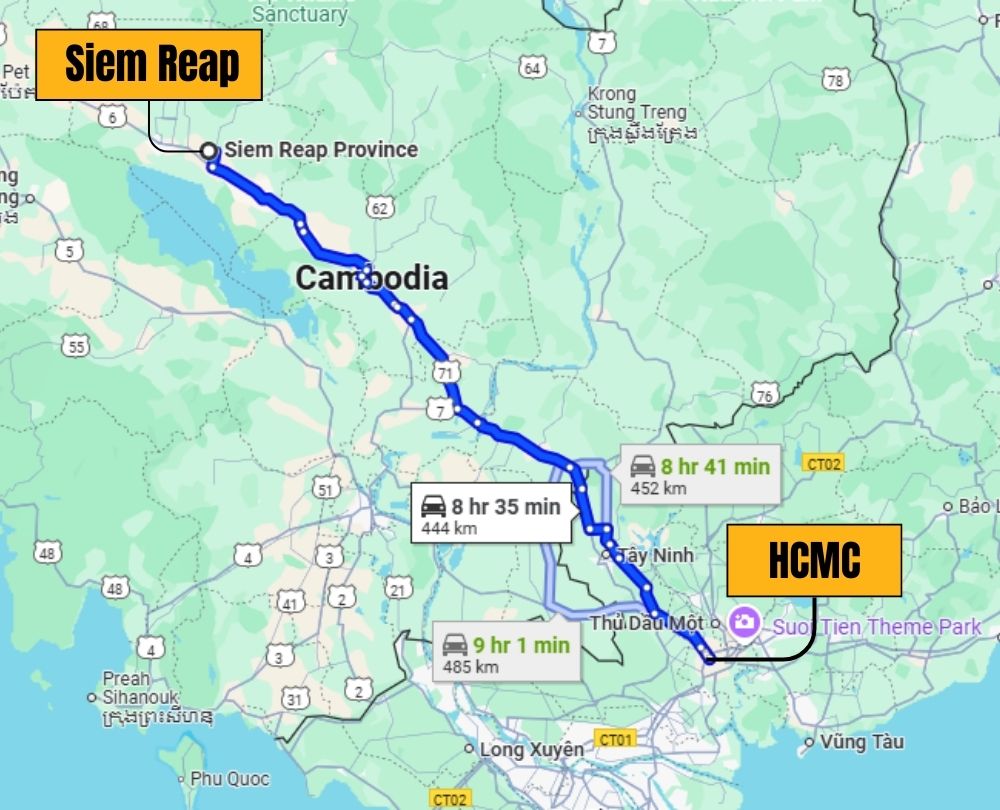 Maps of Taxi Transfers  Siem Reap To Vietnam