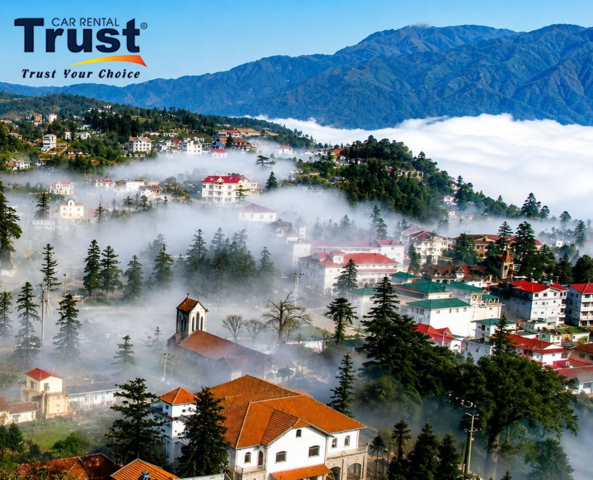 Panoramic view of Tam Dao town nestled in the foggy mountains of Vinh Phuc province Vietnam