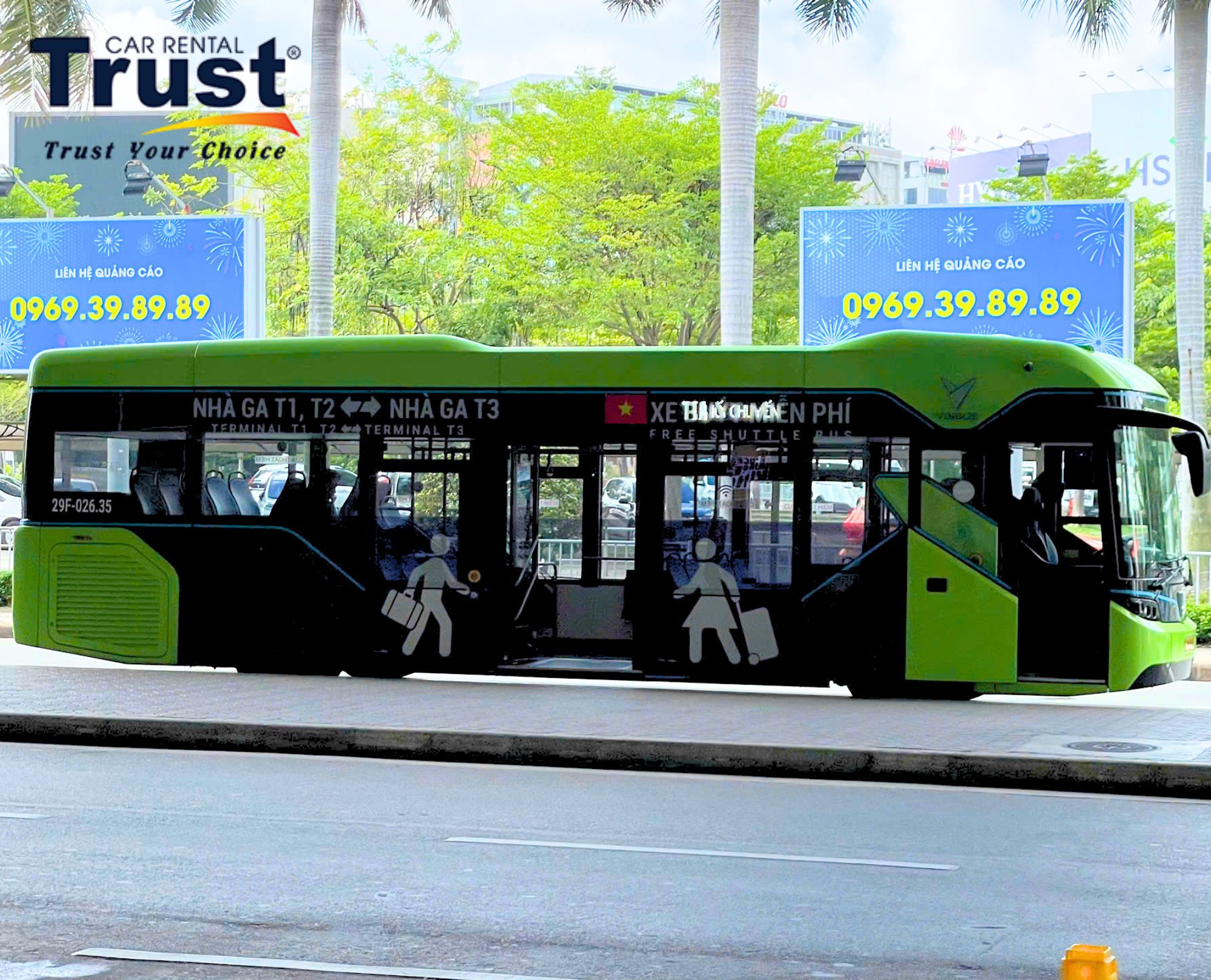 Public buses pick up and drop off passengers traveling from Terminal 2 to Terminal 3 of Tan Son Nhat Airport
