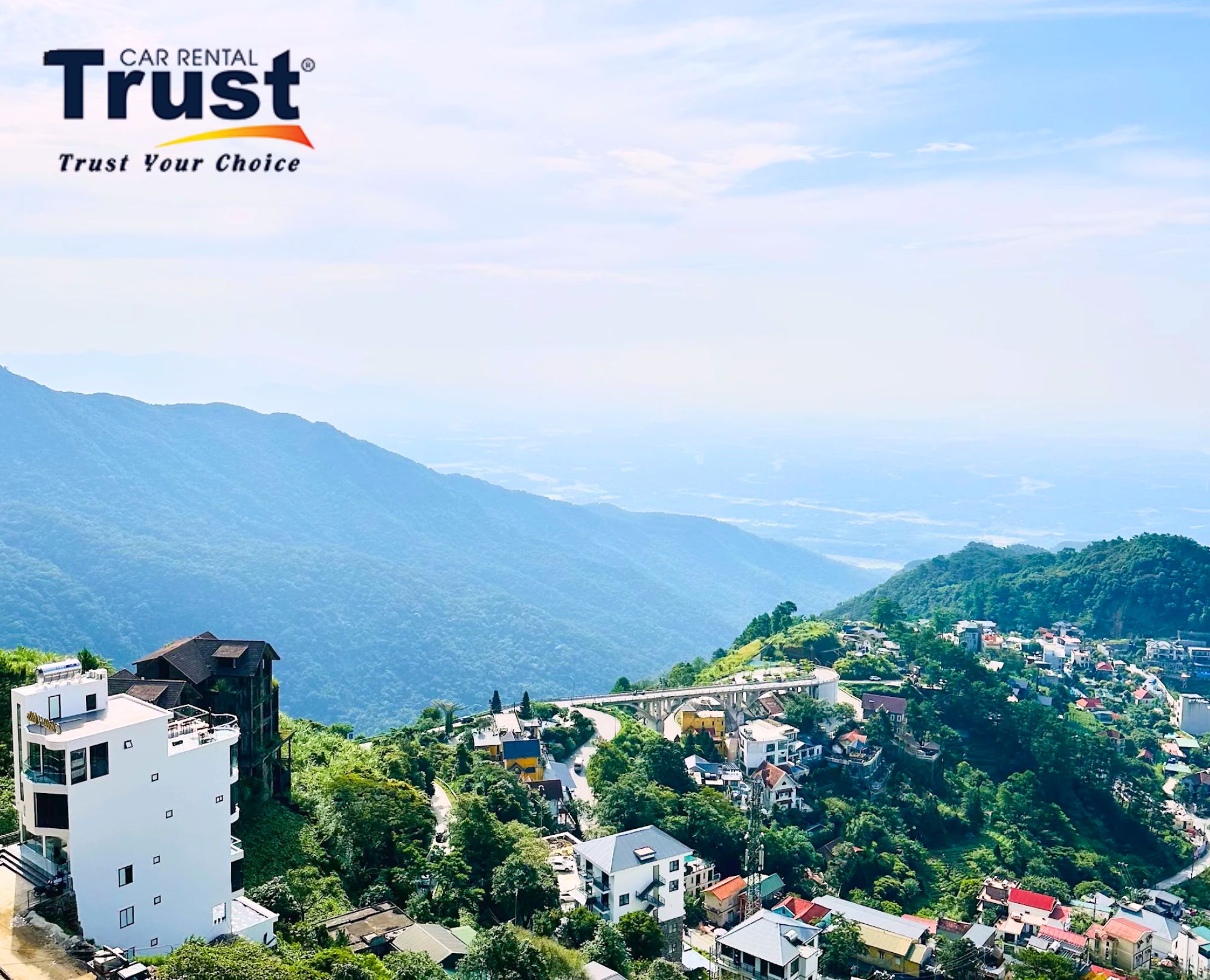 Scenic mountain panorama and winding roads seen from Tam Dao Heaven Gate