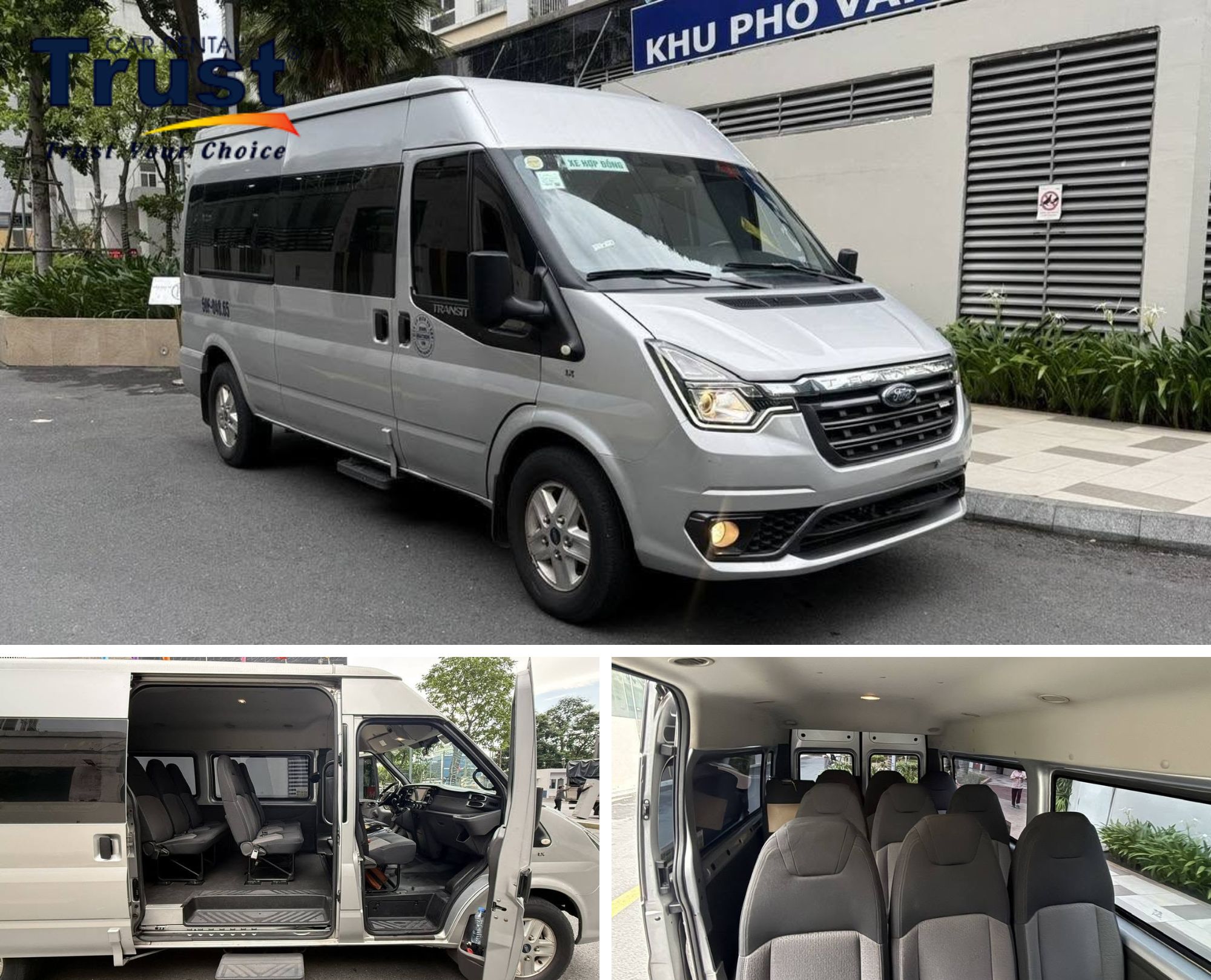 The 16-seater Ford Transit is the vehicle model that we frequently rent out