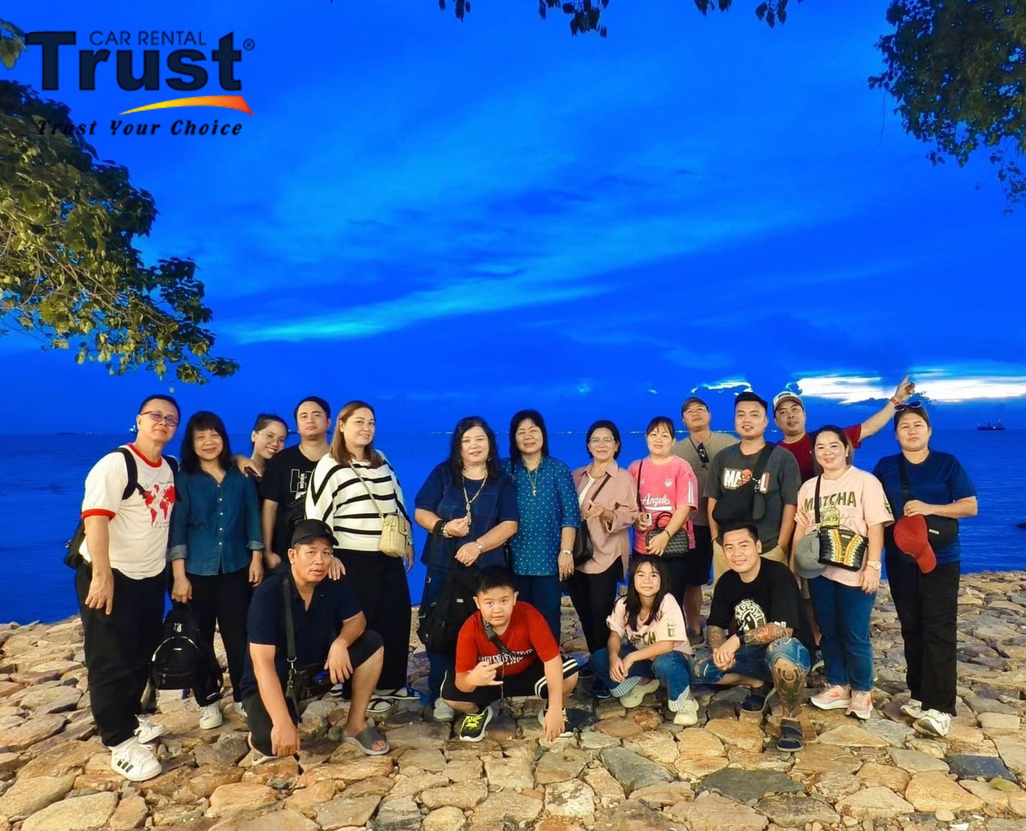 The group checks in during the sunset on the Vung Tau beach