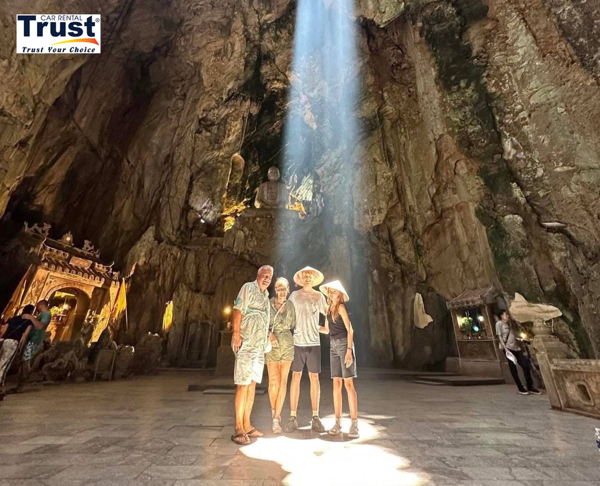 Visitors admiring the natural beauty inside Marble Mountains